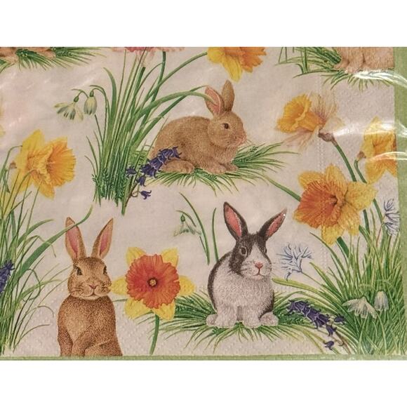 Caspari Easter Bunnies Daffodils Paper Napkins Dinner Gathering Party Sealed - Picture 2 of 6